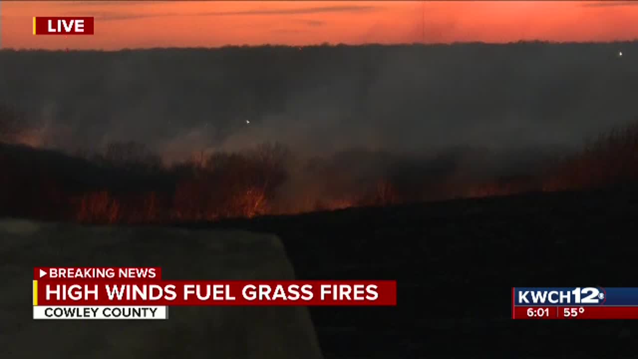High winds fuel grass fires across southcentral Kansas