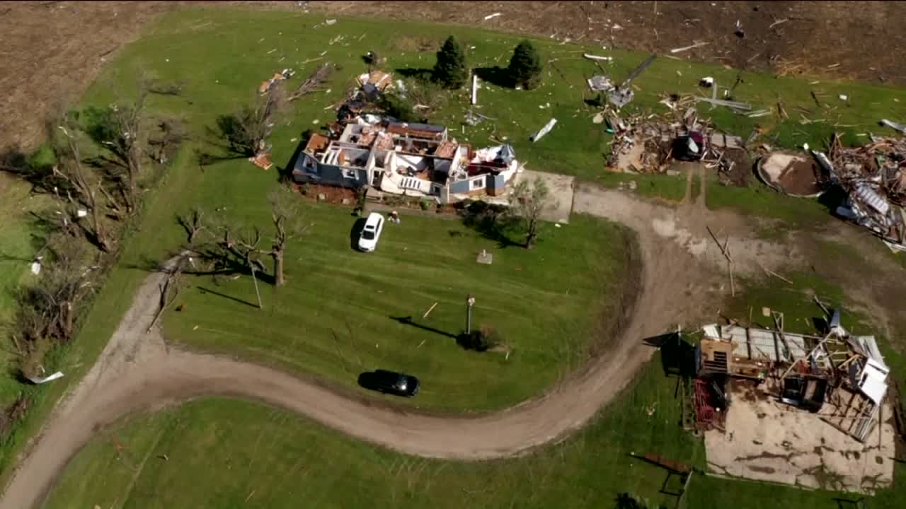 Drone video of Adair, Iowa, tornado damage
